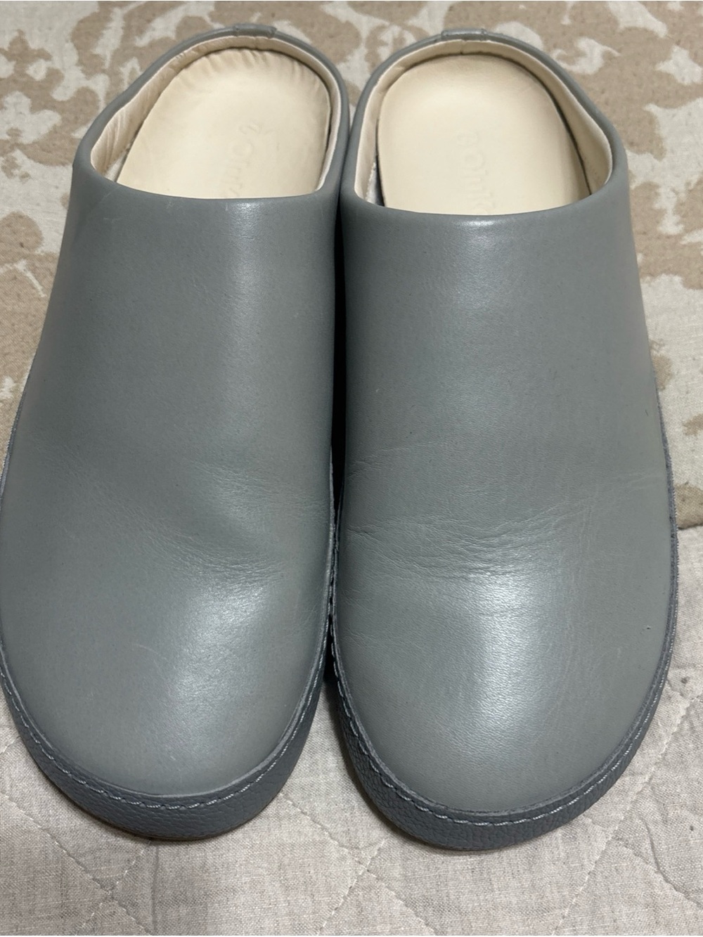 OluKai Light Gray Men’s Leather Slip-On Mules